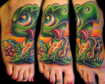 Tattoos - Josh Woods - Turtle with squirtgun